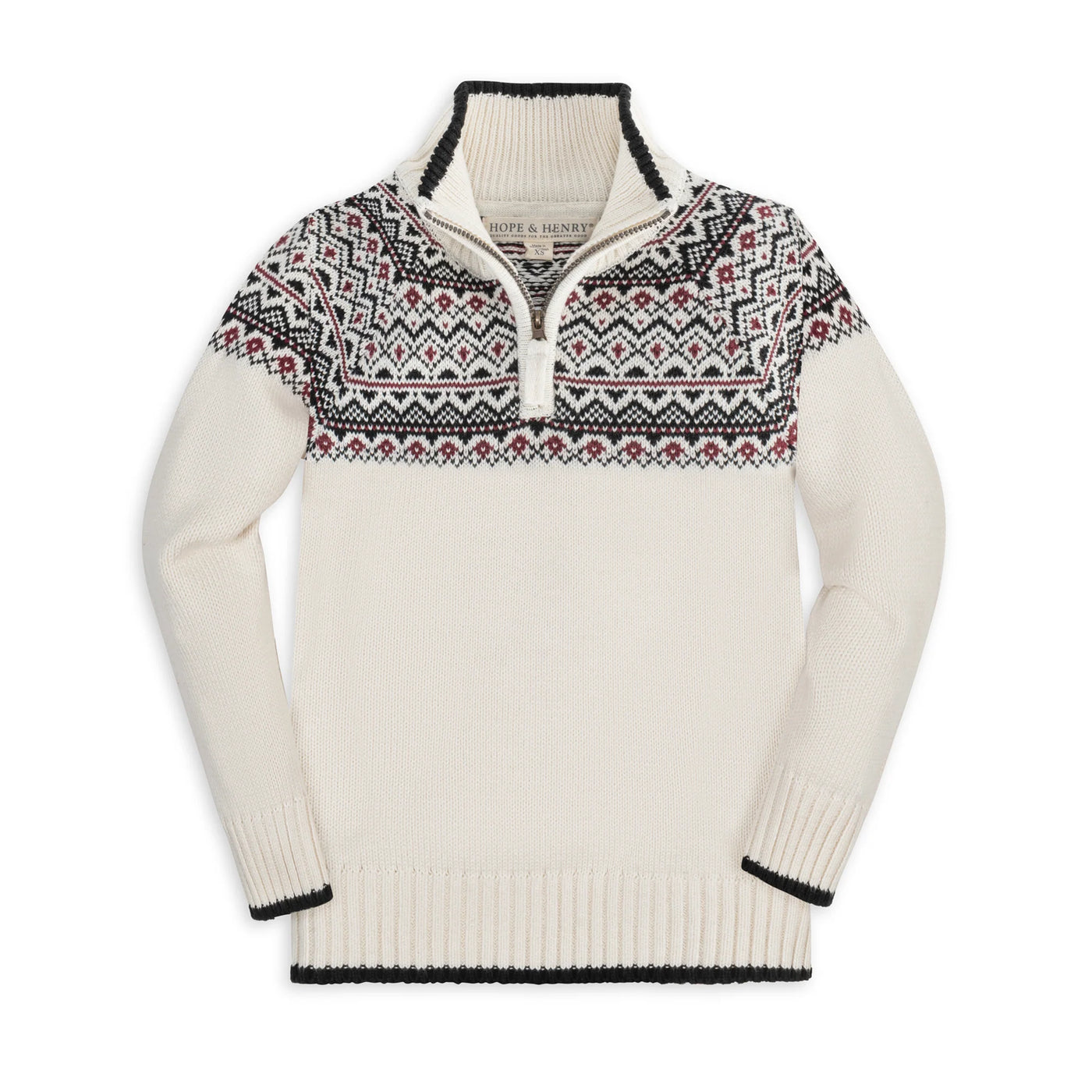 Ivory City Faire Isle Organic Half Zip Ski Sweater