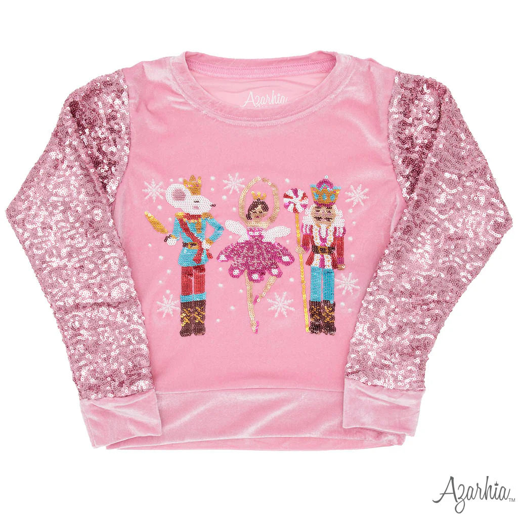 Nutcracker Sequin Sleeve on Pink Velvet Sweatshirt
