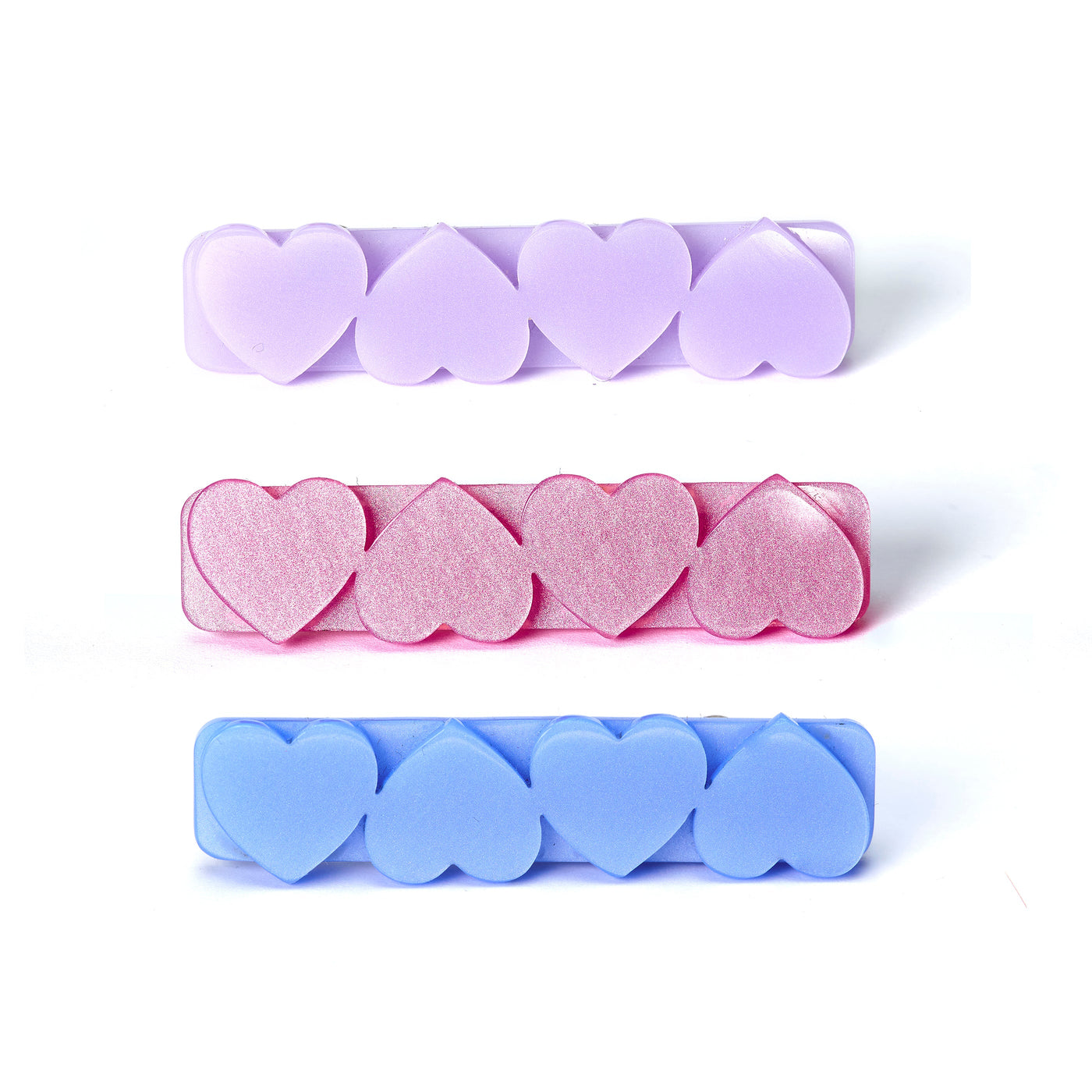 Hearts Trio Satin Pink, Blue & Purple Hair Clips