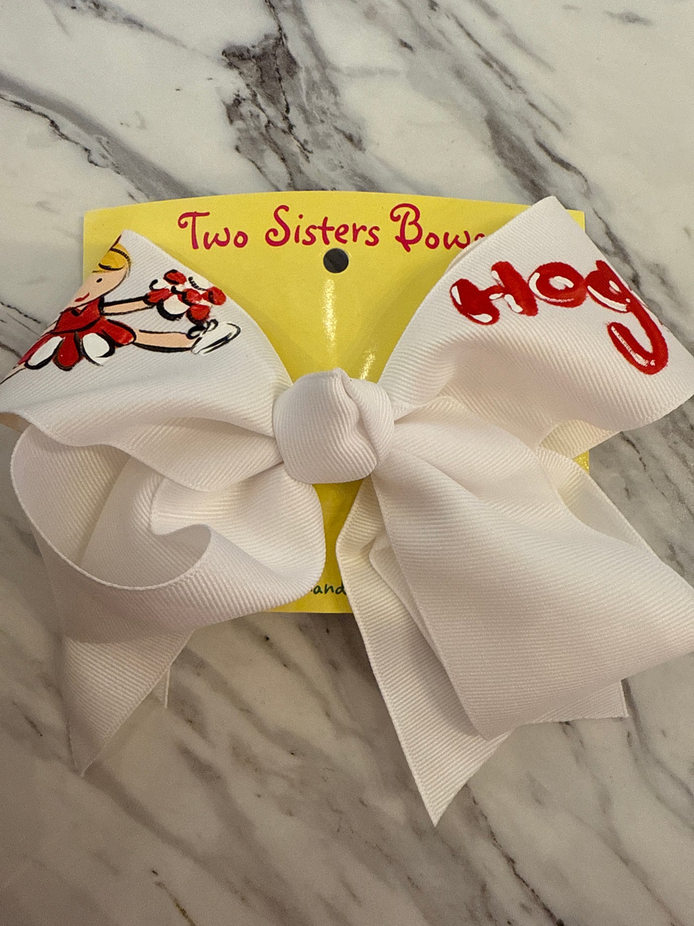 Large White Toe Touch Cheer Hogs Hand Painted Bow