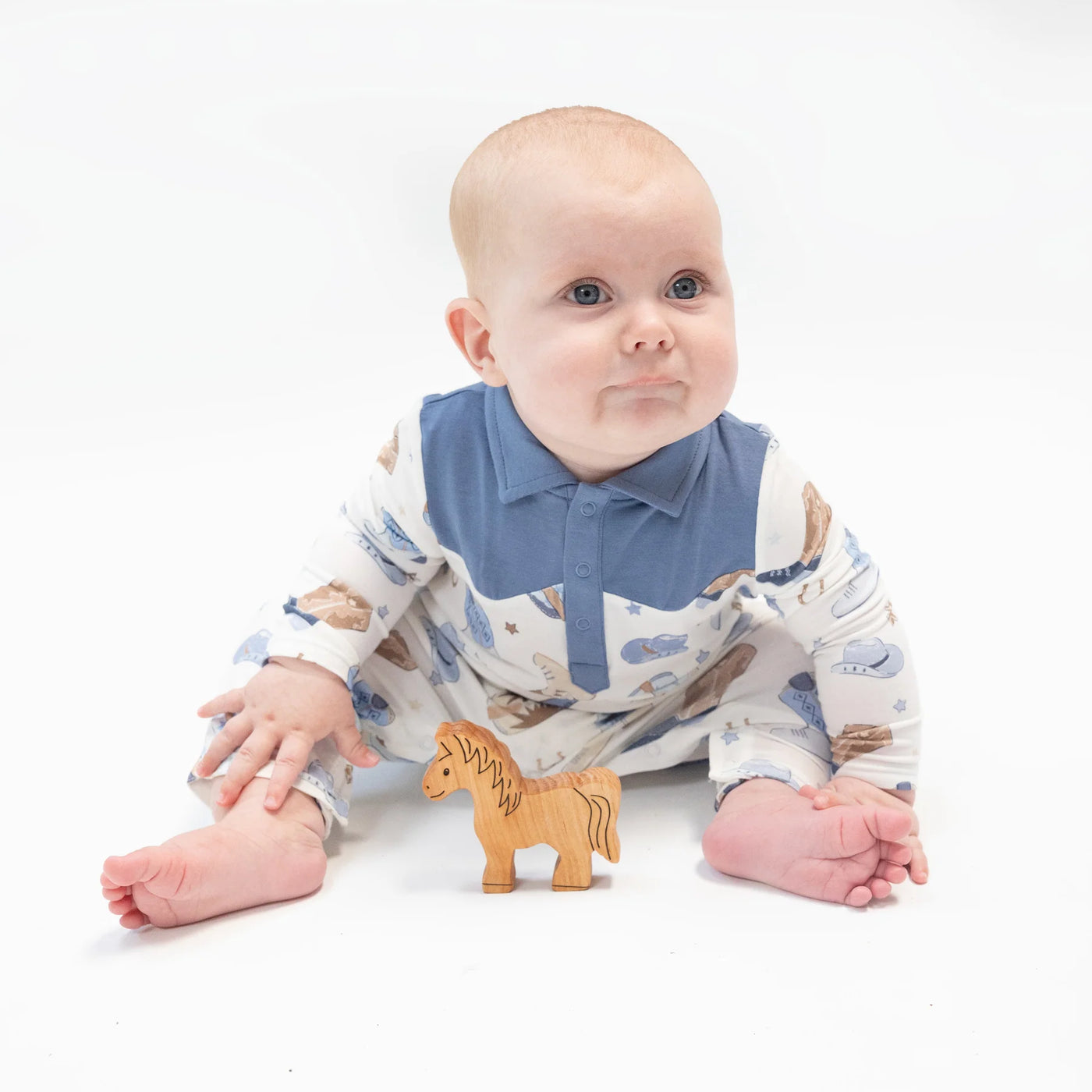 Cowboy Boots Blue Long Sleeve Romper