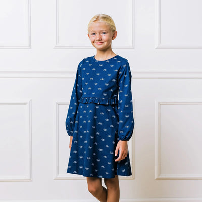 Navy Bicycle Ruffle Waist Dress - Made with Organic Cotton