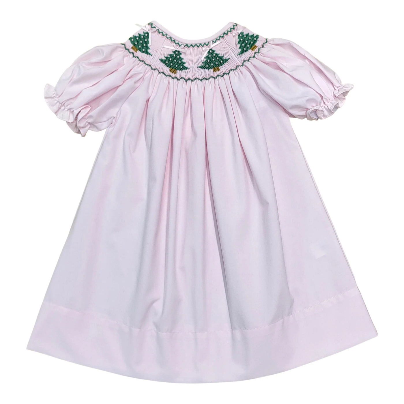 Pink Christmas Tree Smocked Dress