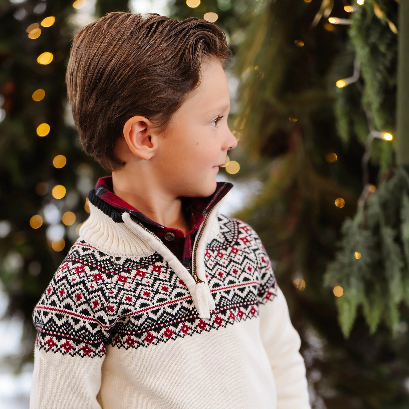 Ivory City Faire Isle Organic Half Zip Ski Sweater