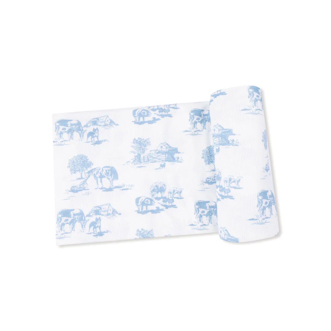 Farm Toile Blue Swaddle Blanket