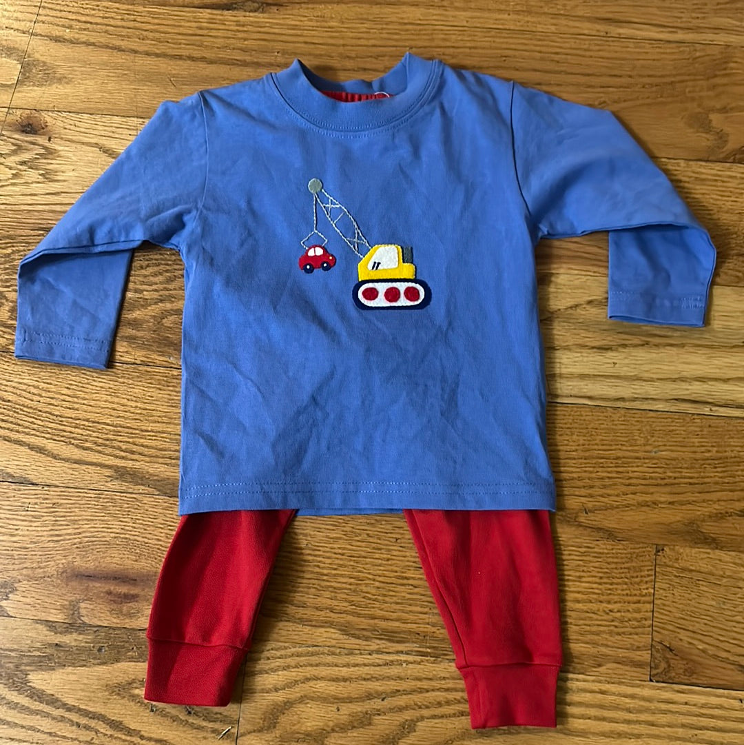 Crane with Car Tee with Red Pants Set