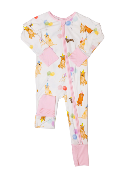 Dog Party Sleep Romper- Pink