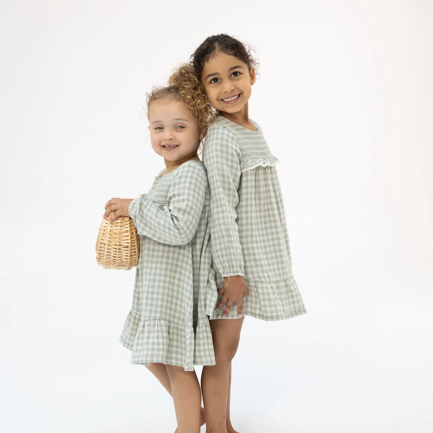 Mini Green Gingham Smocked Dress with Leggings