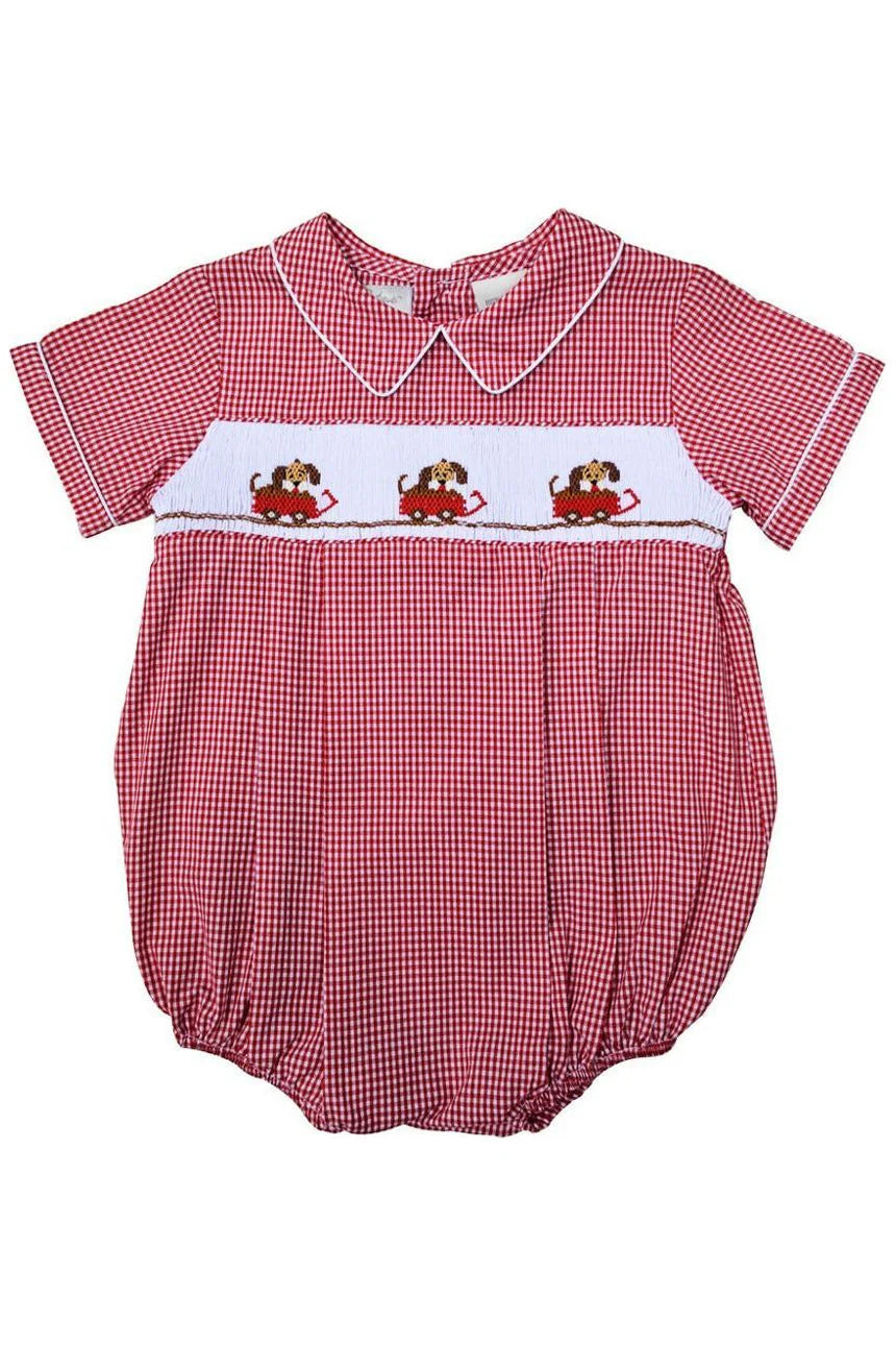 Dogs in Wagon Hand Smocked Classic Bubble