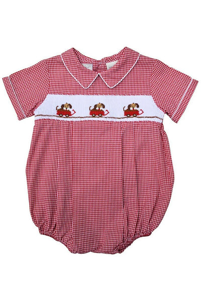 Dogs in Wagon Hand Smocked Classic Bubble