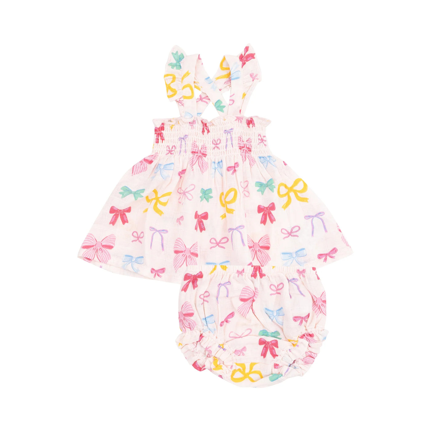 Colorful Bows Ruffle Strap Smocked Top and Diaper Cover Set