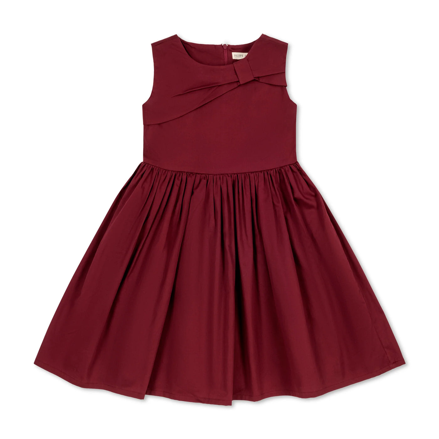 Oxblood Sateen Organic Asymmetrical Bow Party Dress