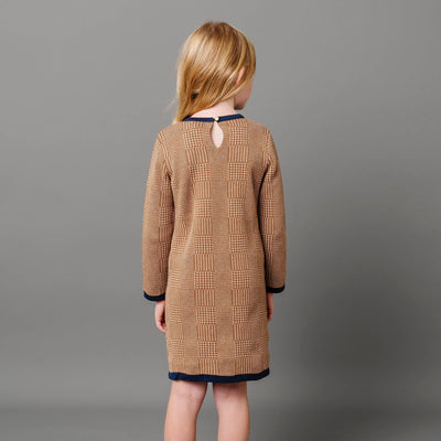 Brown Glen Plaid Intarsia Organic Bow Sweater Dress