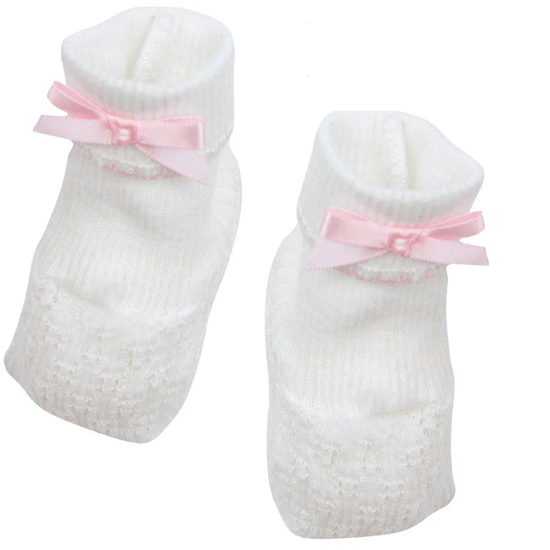 White Booties with Pink Bow
