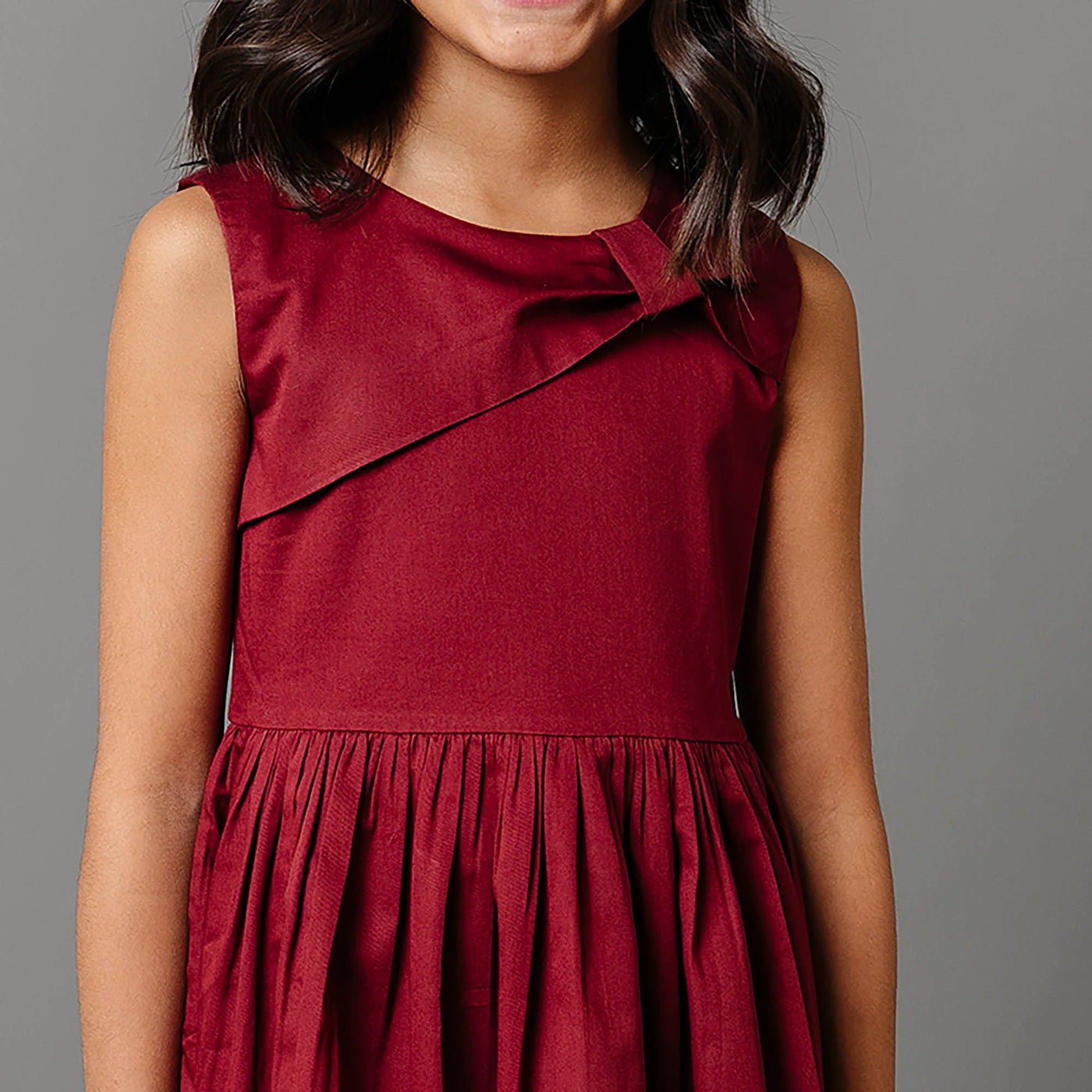 Oxblood Sateen Organic Asymmetrical Bow Party Dress