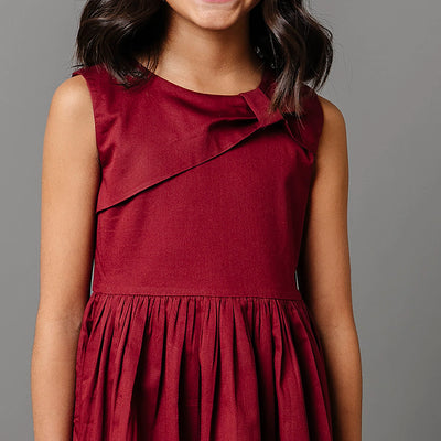 Oxblood Sateen Organic Asymmetrical Bow Party Dress