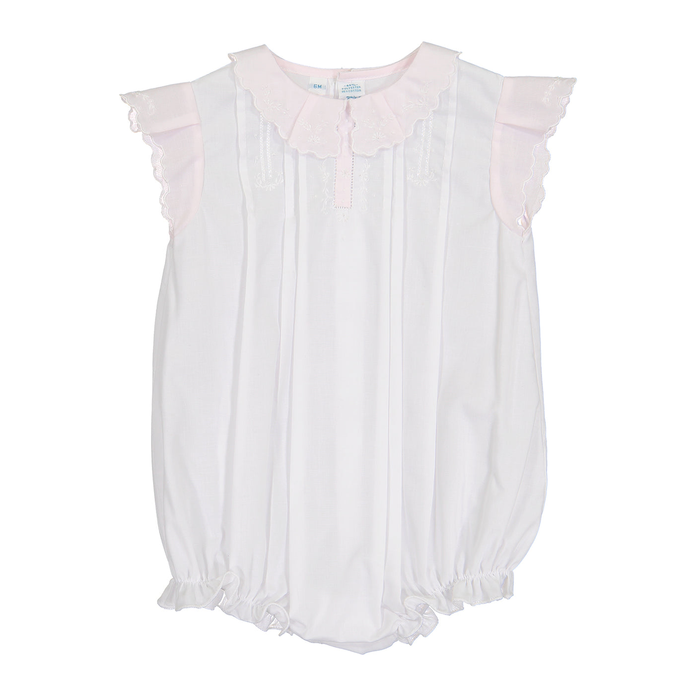 Vintage Fly Sleeve Romper- White with Pink Details