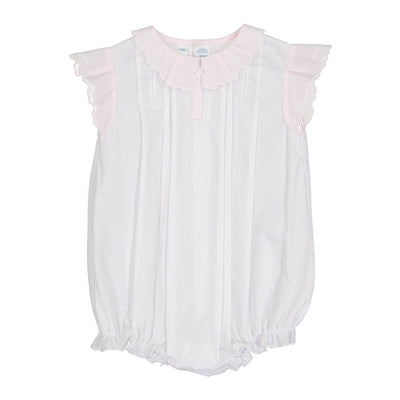 Vintage Fly Sleeve Romper- White with Pink Details