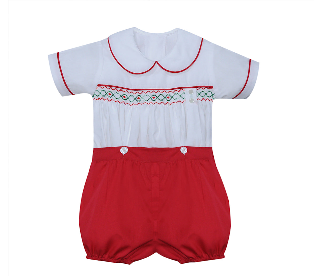 White and Red Maximillian Button Suit- Elastic Button