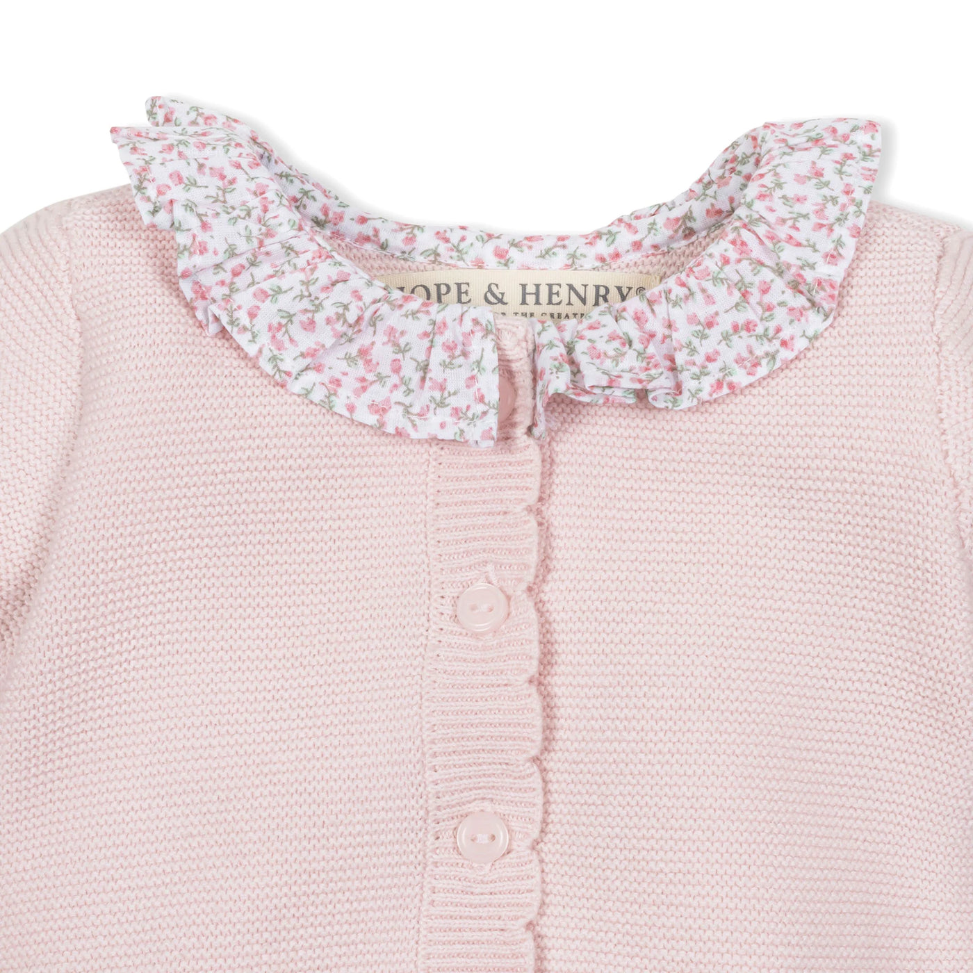 Pale Pink Seed Stitch Organic Ruffle Collar Sweater Romper