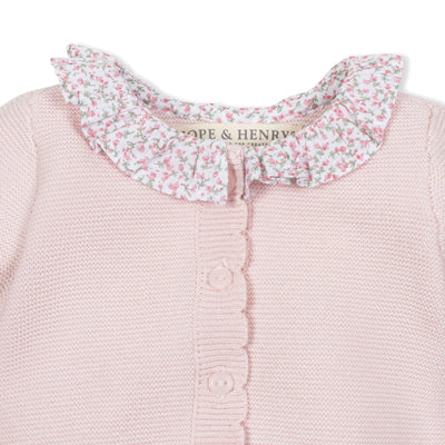 Pale Pink Seed Stitch Organic Ruffle Collar Sweater Romper