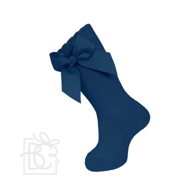 Navy Knee Socks with Grosgrain Side Bow