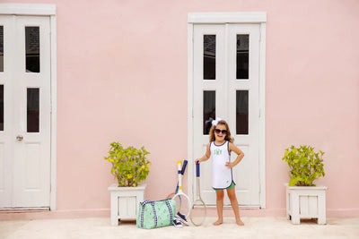 Worth Avenue White With Nantucket Navy & Kiawah Kelly Green Stork Taffy Tennis Dress