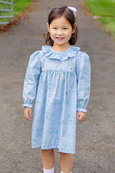 Germantown Toile Long Sleeve Ramona Collar Dress