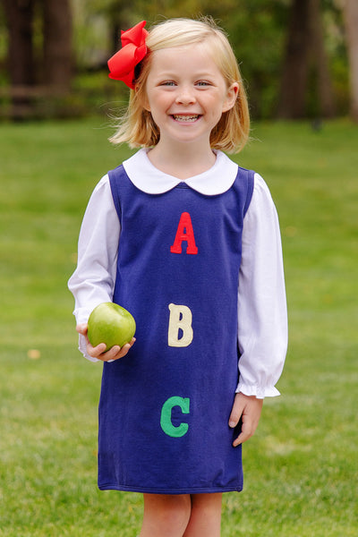 Nantucket Navy With ABC Applique Annie Apron Dress