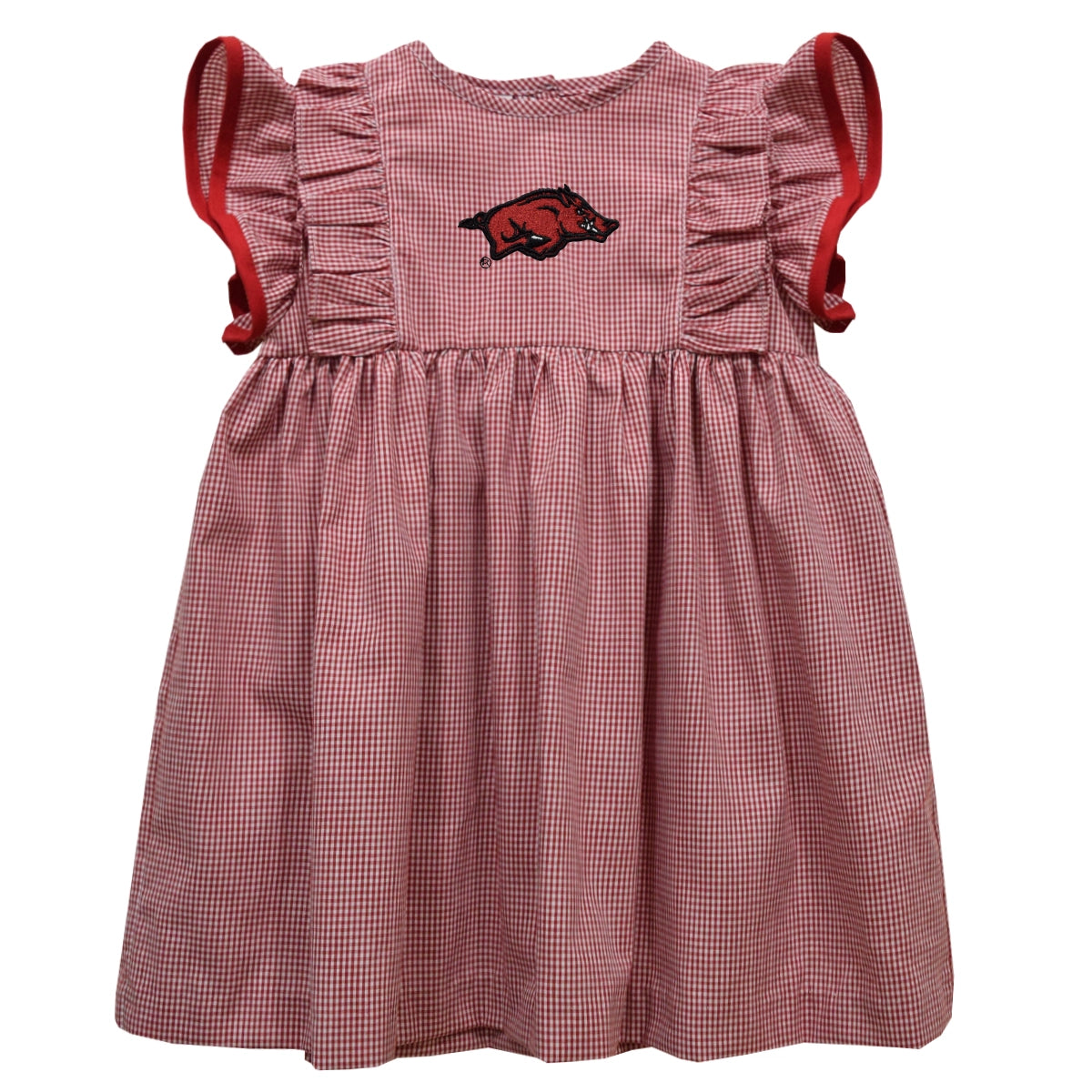 Arkansas Razorbacks Embroidered Red Gingham Ruffle Dress
