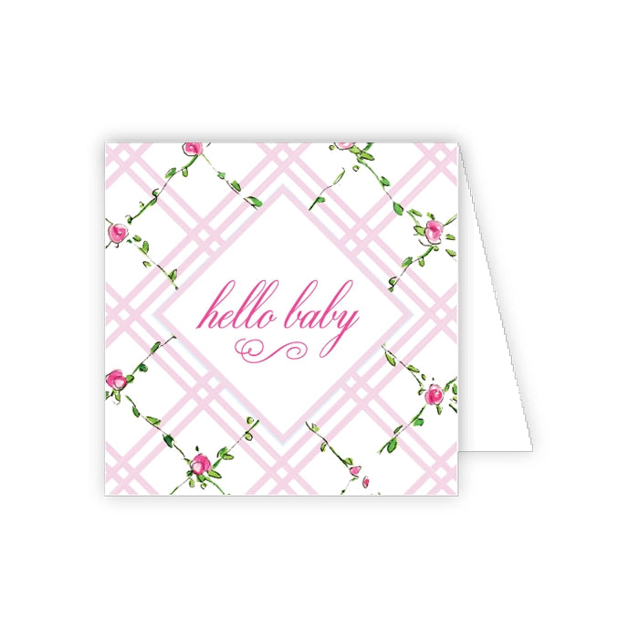 Hello Baby Pink Greenery Trellis Pattern Enclosure Card