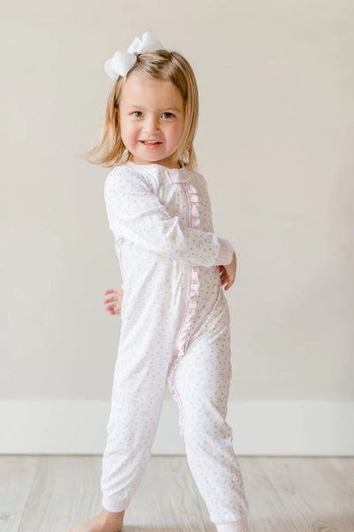 Rosebuds and Bows Girls One Piece Zip Up Jammies