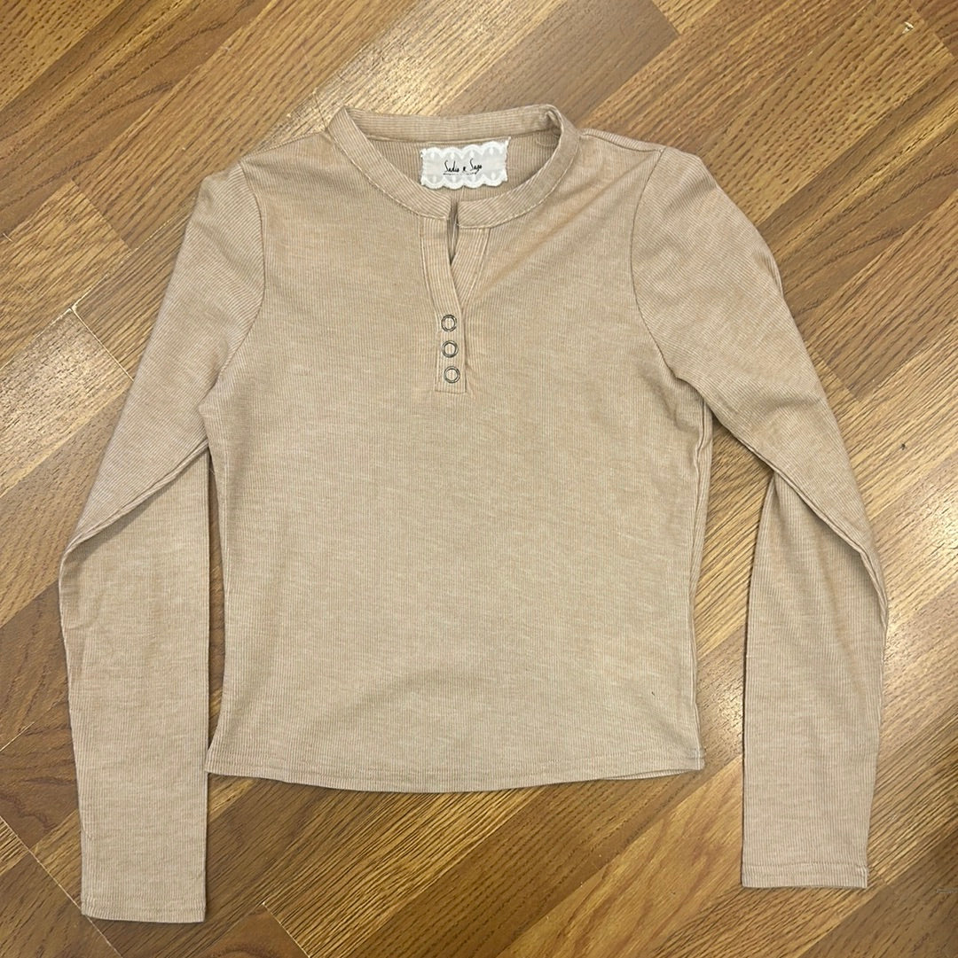 Oatmeal Cozy Times Henley Top