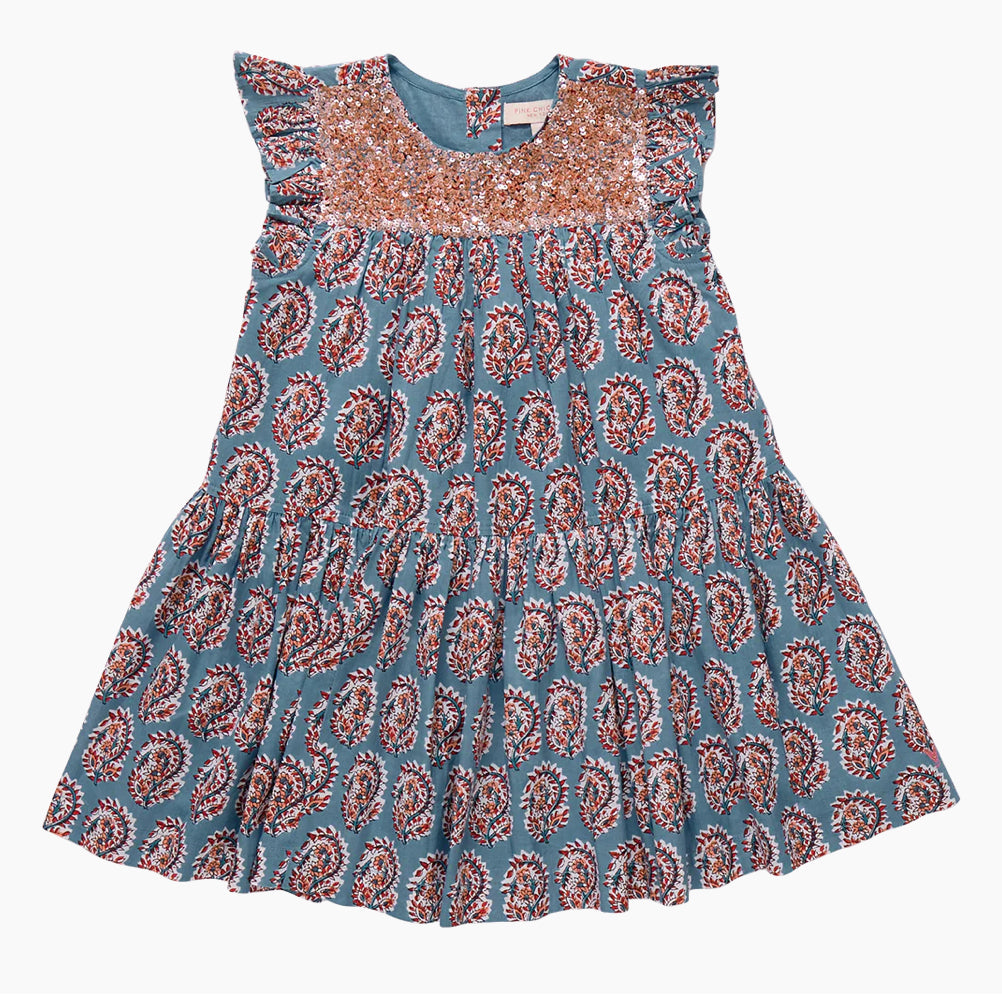 Blue Paisley Fiona Ruffle Dress