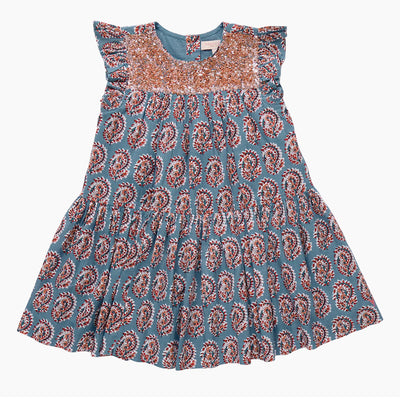 Blue Paisley Fiona Ruffle Dress