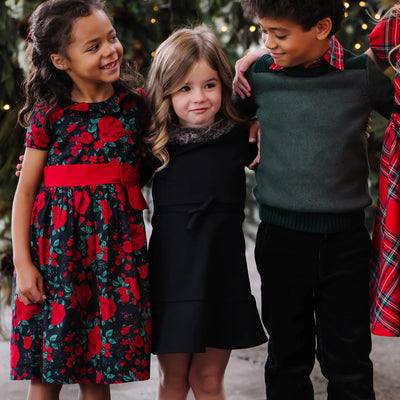 Holiday Rose Ruffle Collar Party Dress