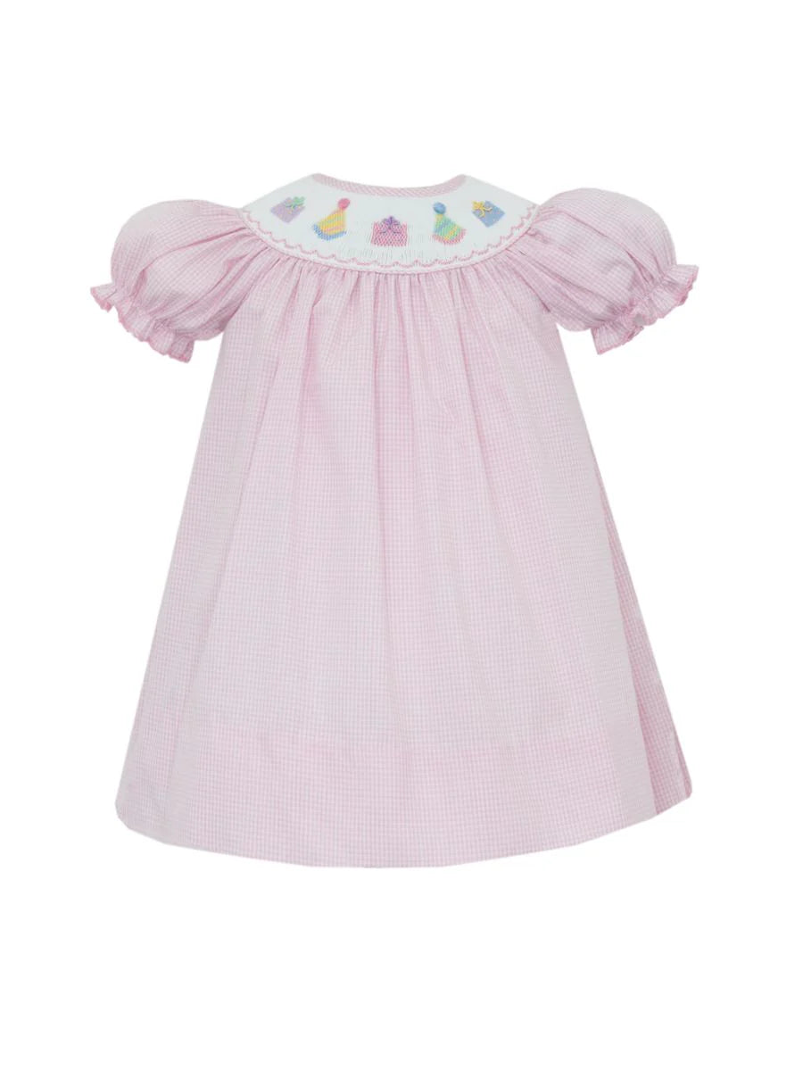 Pink Gingham Smocked Birthday Dress