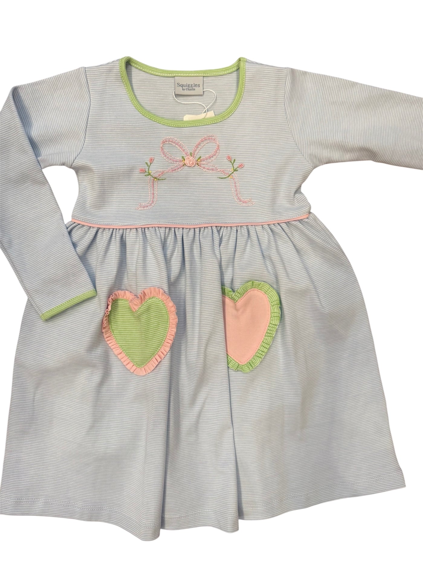 Heart Pocket Dress with Bow Embroidery