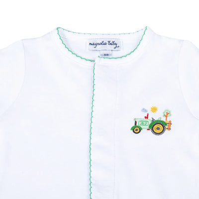 Tractor Time Embroidered Footie