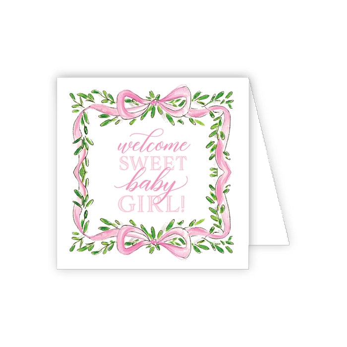 Handpainted Pink Ribbon with Greenery Crest Enclosure Card