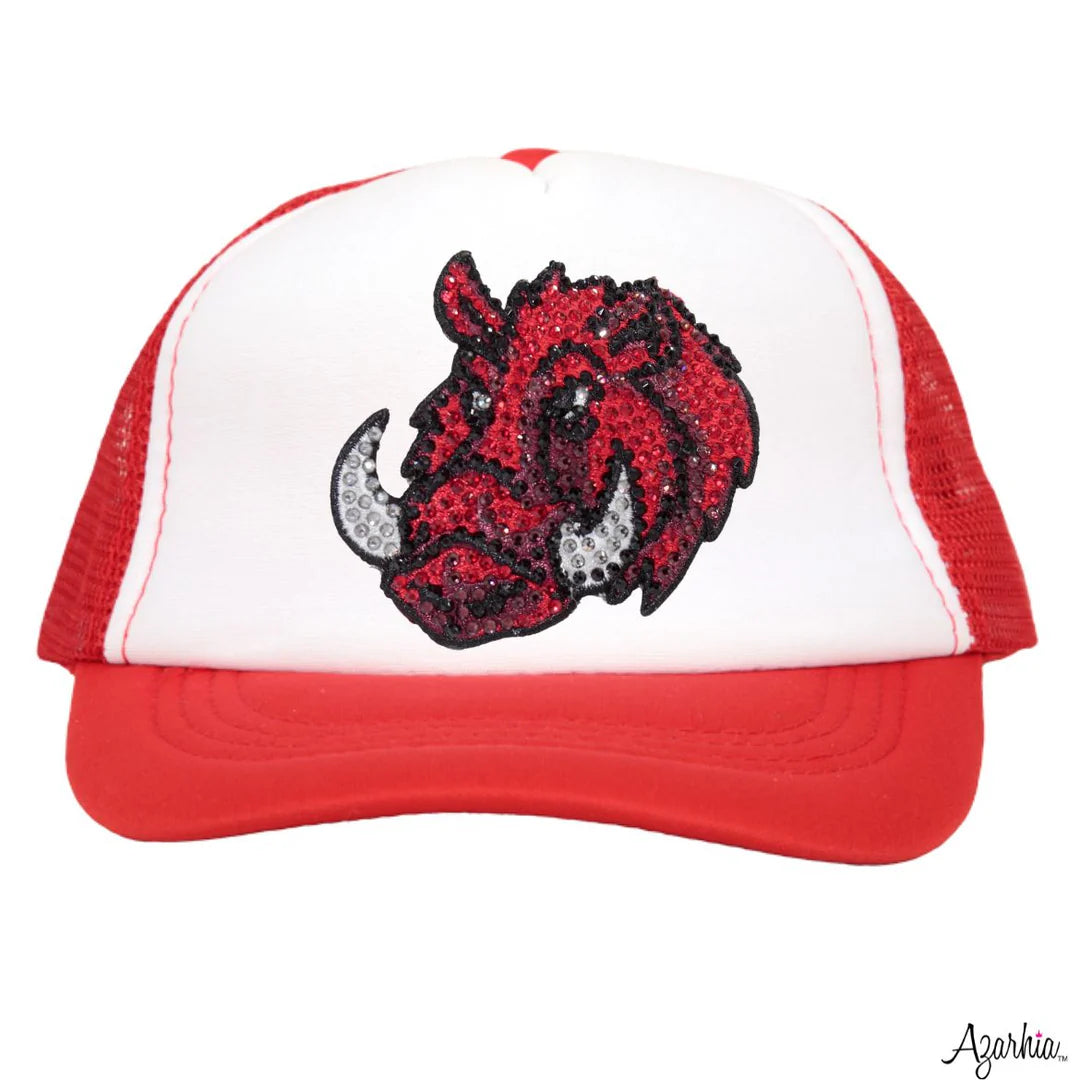 Hogs Patch on Red Youth Trucker Hat