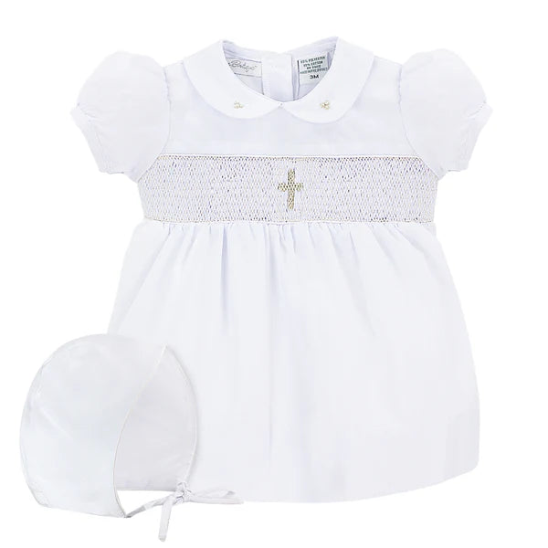 Smocked Cross Christening and Baptism Gown