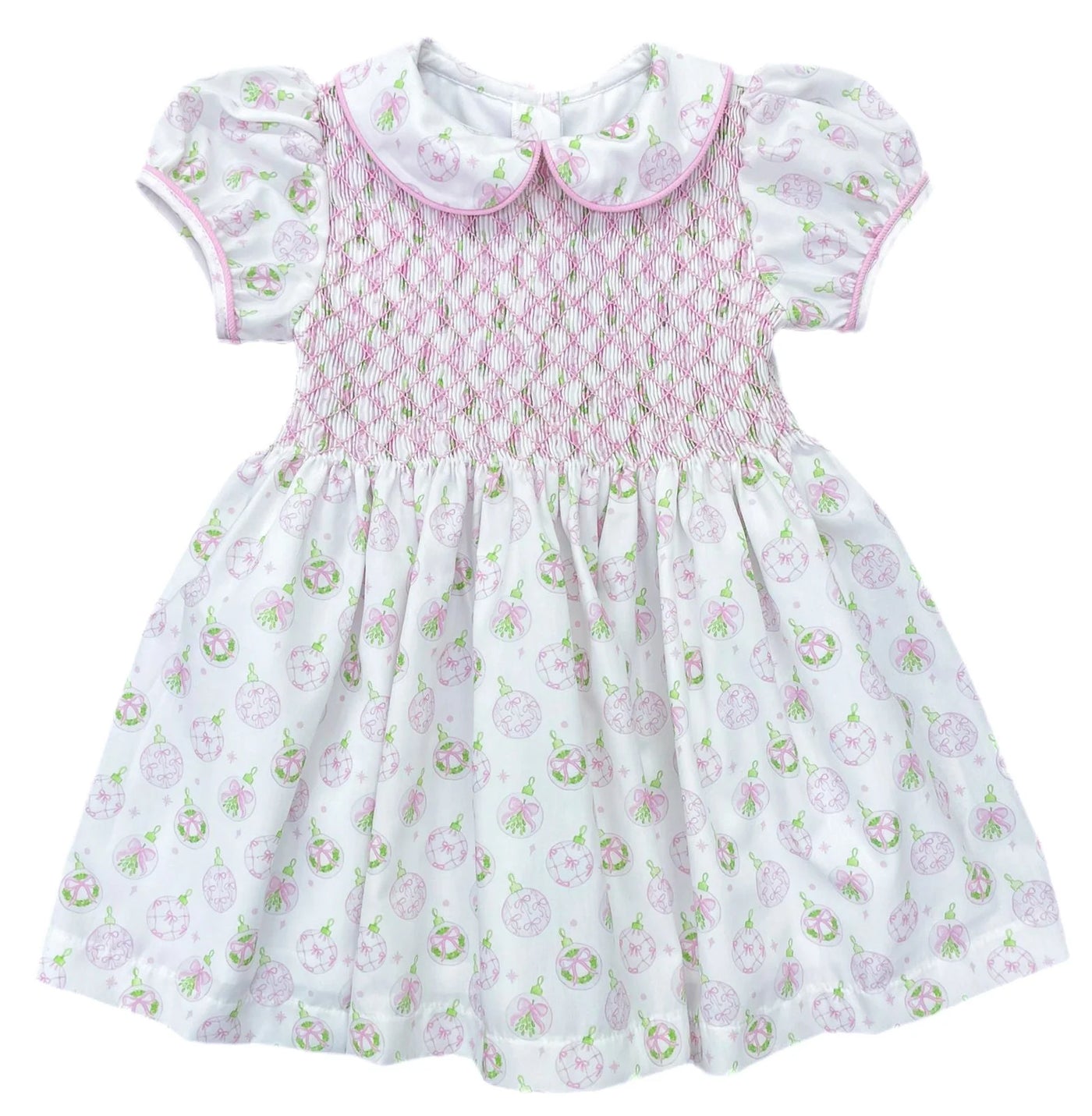 Everly Smocked Dress, Pink Ornaments