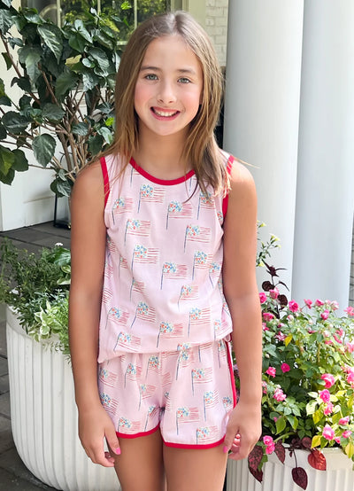 Pink Patriotic Flags Tank Lounge Set