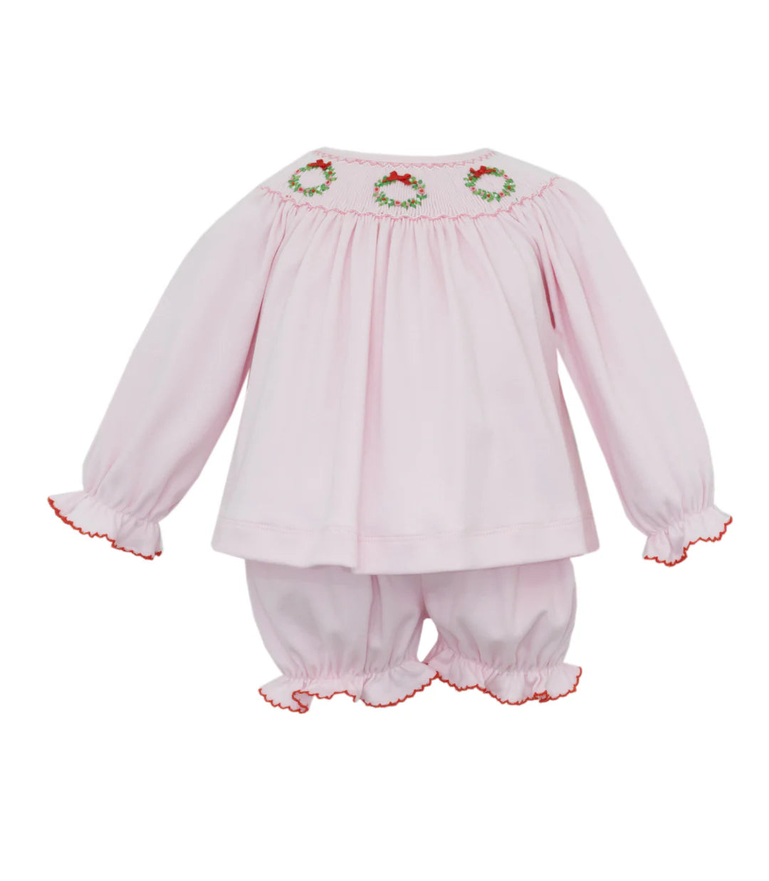 Pink Knit Bishop Bloomer Set with Christmas Wreath