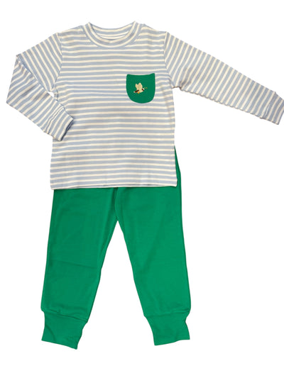 Striped Jogger Set with Duck Embroidery