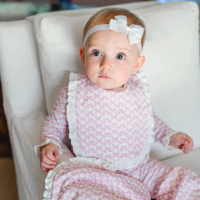 Ruffled Girls' Bib - Pretty Pink Bows