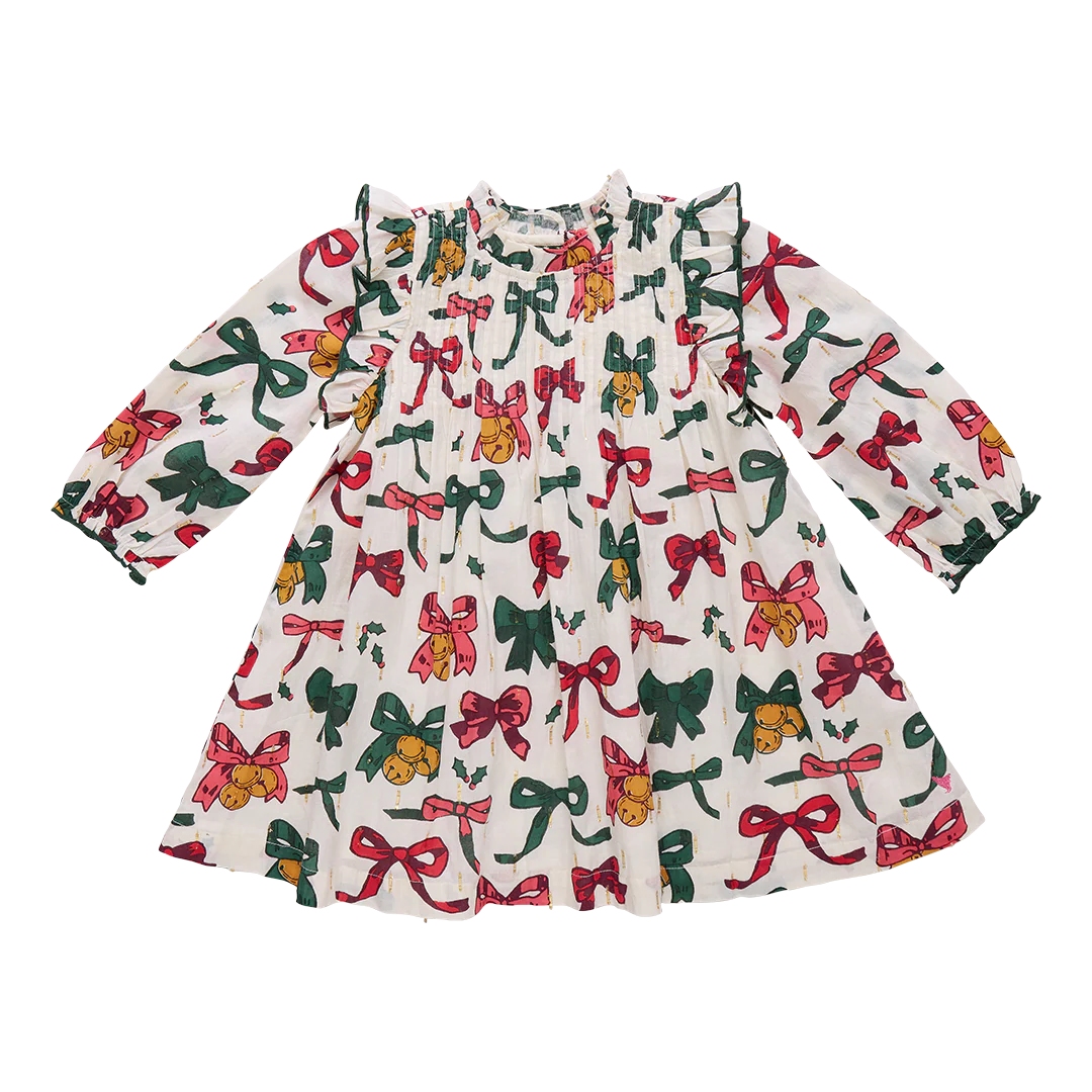 Girls Jaipur Dress - Christmas Bows and Bells