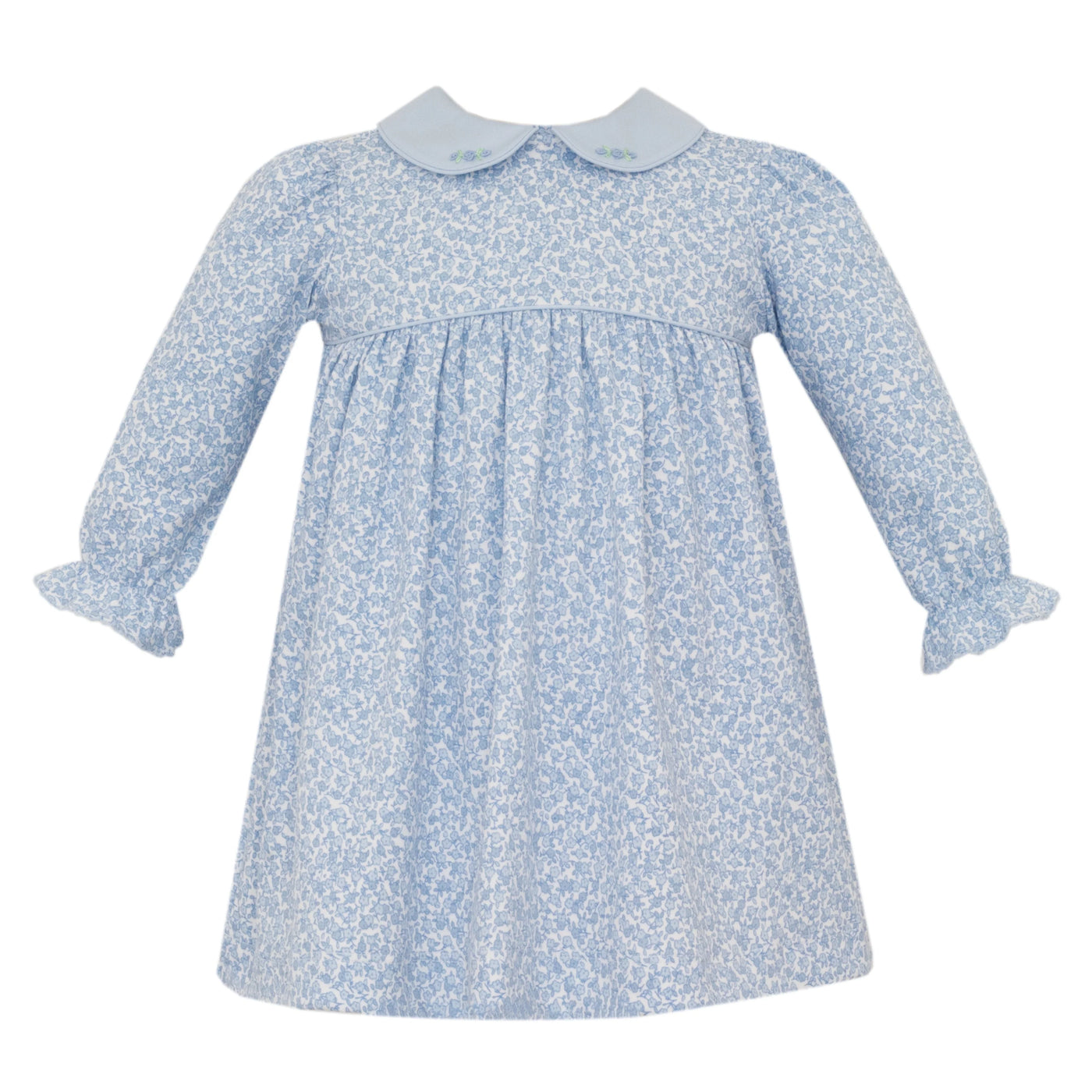 Blue Liberty Dress with Embroidered Collar