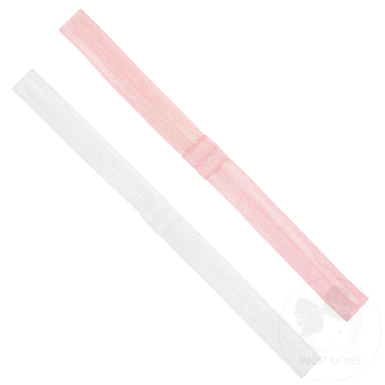 Add-A-Bow Elastic Girls Baby Bands - Two Pack (Light Pink and White)